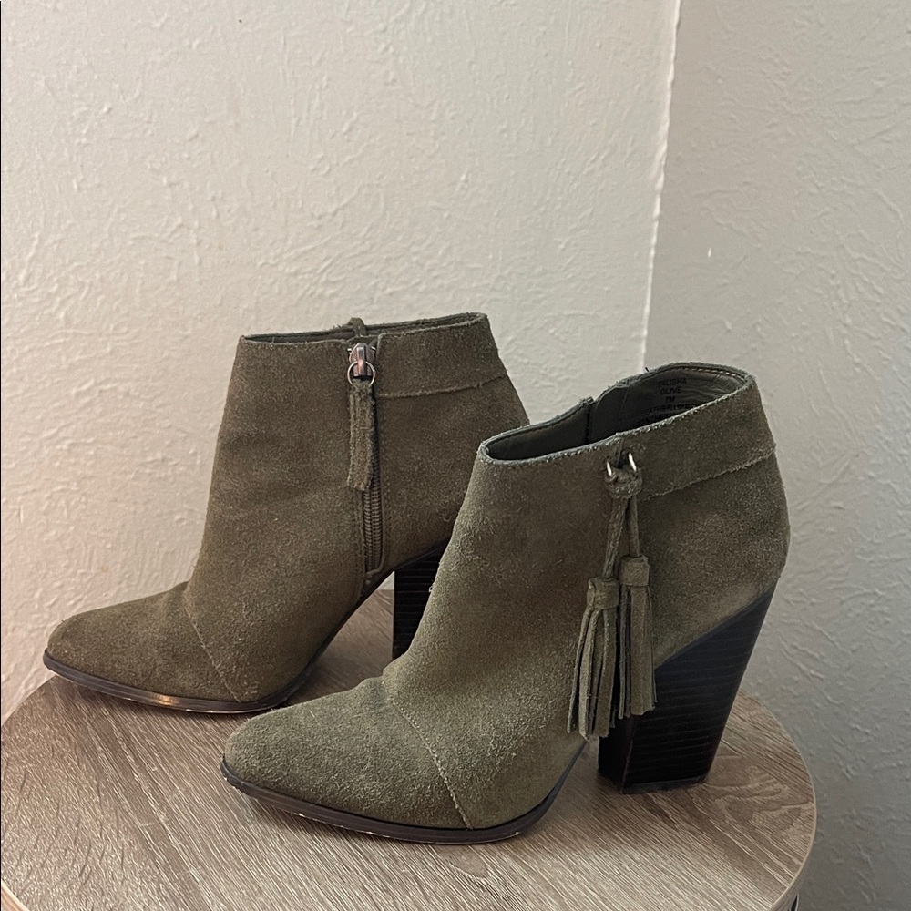 Sole Society Tassel Ankle Suede Bootie Olive 7